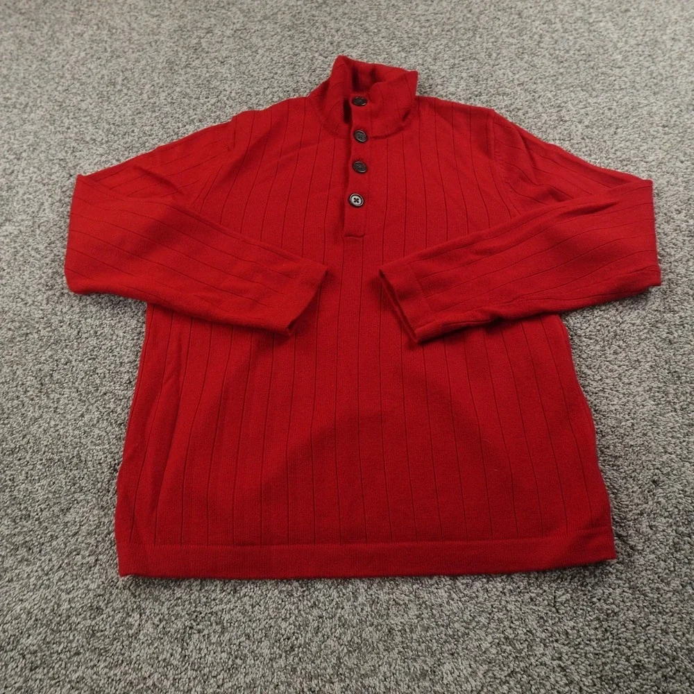 Banana Republic Sweater‎ Mens M Red Mock Neck Merino Wool Henley Pullover Cozy